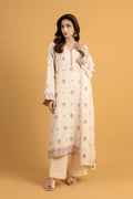 Embroidered Beige Cotton Karandi 3-Piece Unstitched Suit by The Fabric Store