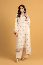 Embroidered Beige Cotton Karandi 3-Piece Unstitched Suit by The Fabric Store