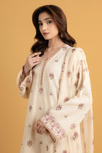 Embroidered Beige Cotton Karandi 3-Piece Unstitched Suit by The Fabric Store, photo 4