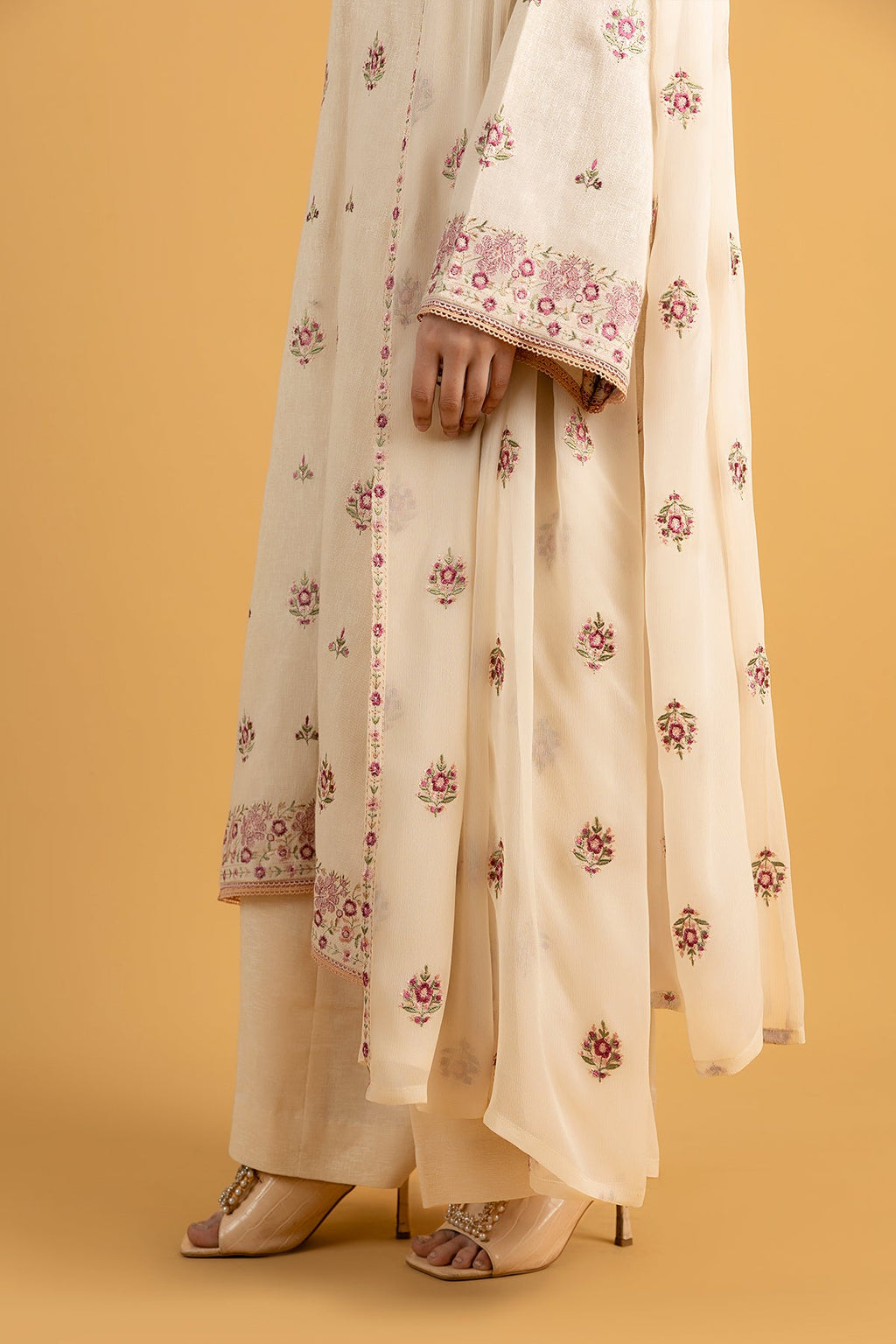Embroidered Beige Cotton Karandi 3-Piece Unstitched Suit by The Fabric Store, photo 5