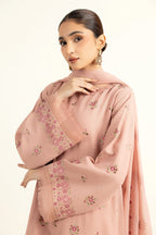 Embroidered Pink Cotton Karandi 3-Piece Unstitched Suit by The Fabric Store, photo 4