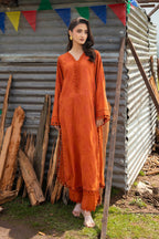 Embroidered & Embellished Rust Karandi Lawn 2-Piece Unstitched Suit by The Fabric Store