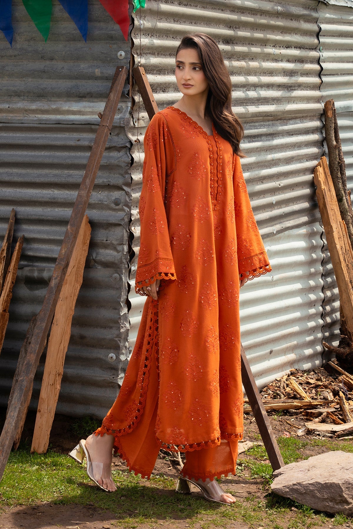 Embroidered & Embellished Rust Karandi Lawn 2-Piece Unstitched Suit by The Fabric Store, photo 2