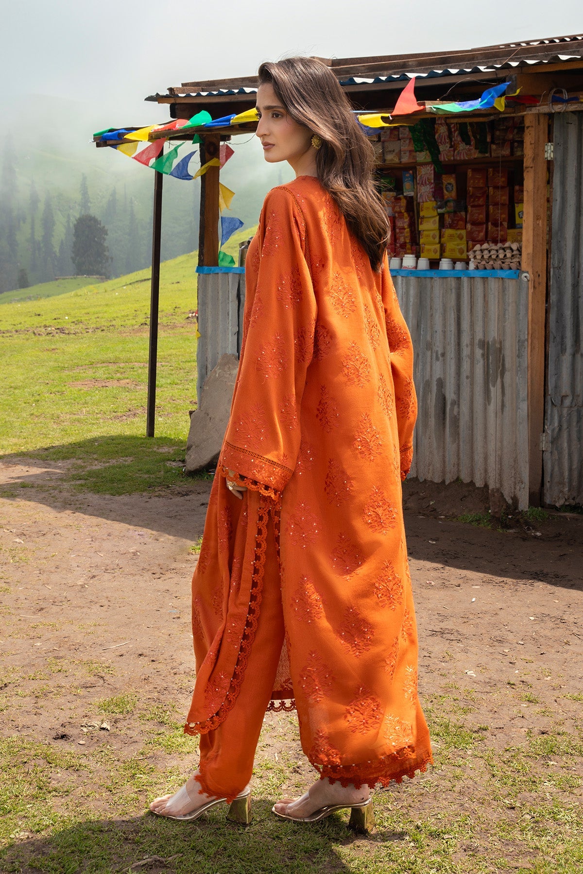 Embroidered & Embellished Rust Karandi Lawn 2-Piece Unstitched Suit by The Fabric Store, photo 3