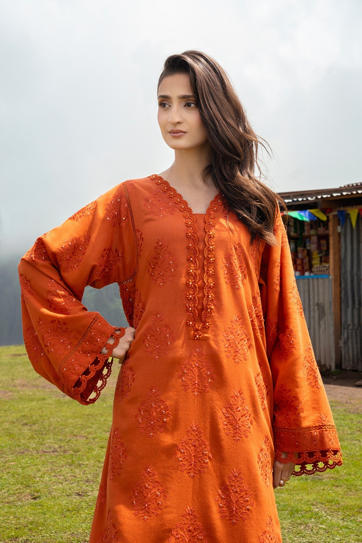 Embroidered & Embellished Rust Karandi Lawn 2-Piece Unstitched Suit by The Fabric Store, photo 4