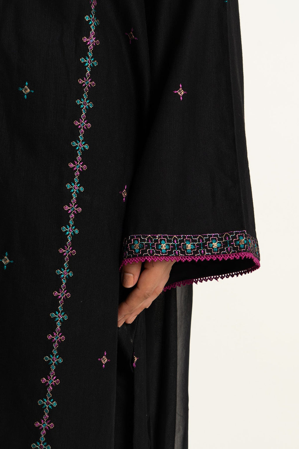 Embroidered Black Slub Khaddar 3-Piece Unstitched Suit by The Fabric Store, photo 3