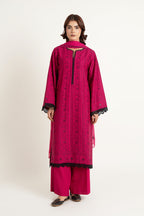 Embroidered & Embellished Pink Cotton Karandi 3-Piece Unstitched Suit by The Fabric Store