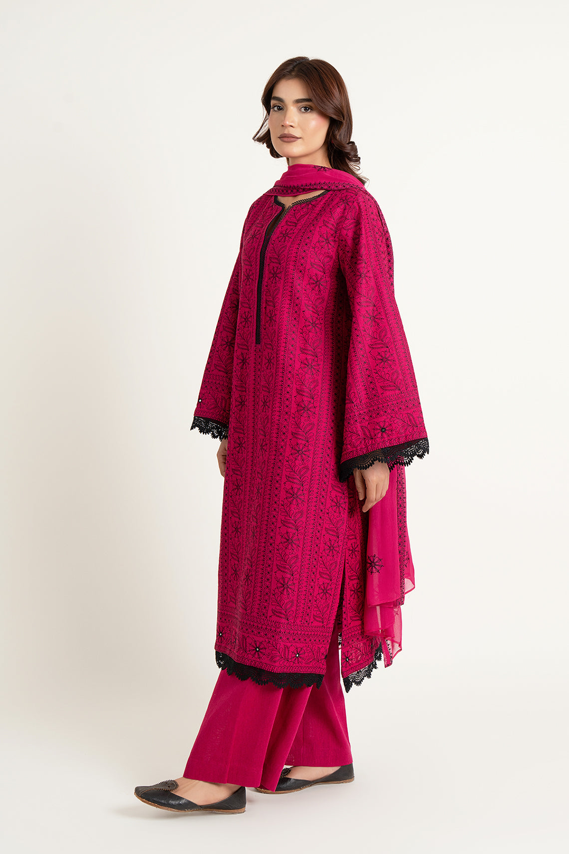 Embroidered & Embellished Pink Cotton Karandi 3-Piece Unstitched Suit by The Fabric Store, photo 4