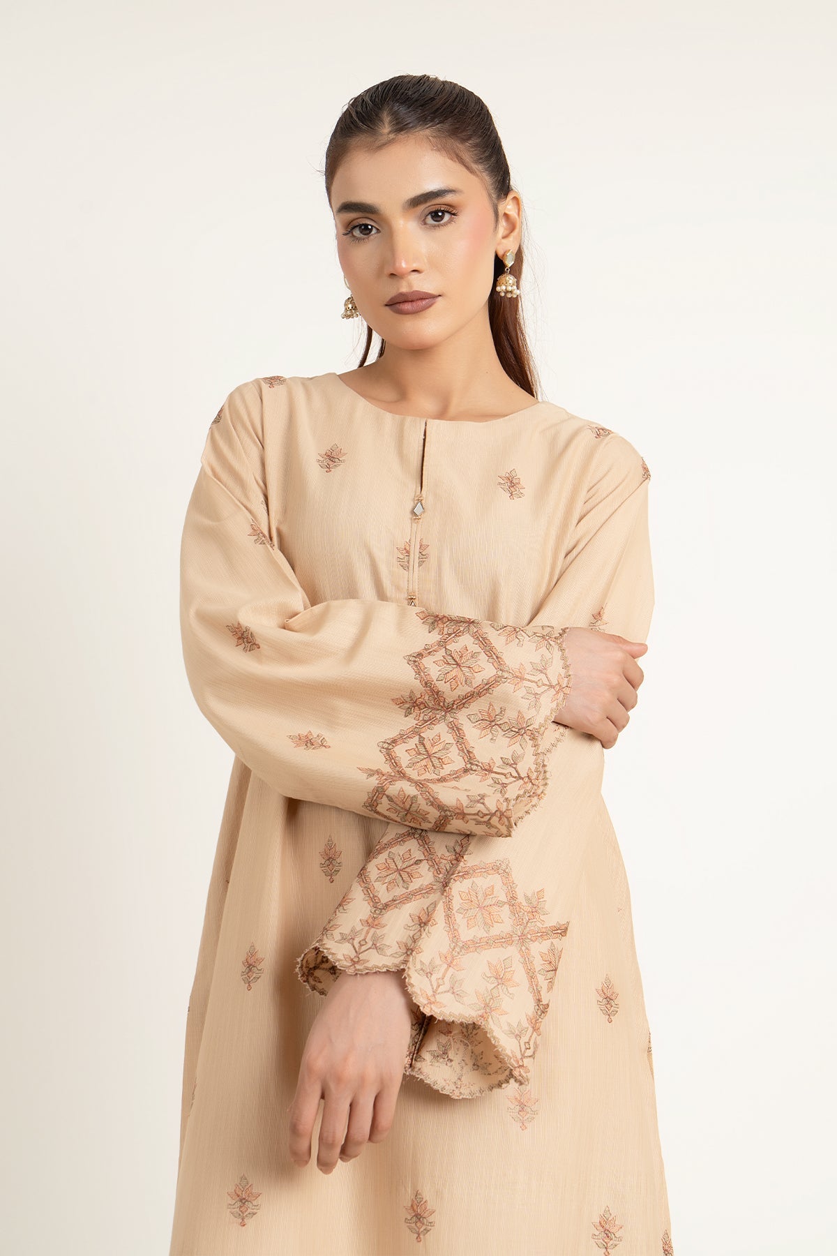 Embroidered Beige Slub Khaddar 2-Piece Unstitched Suit by The Fabric Store, photo 3