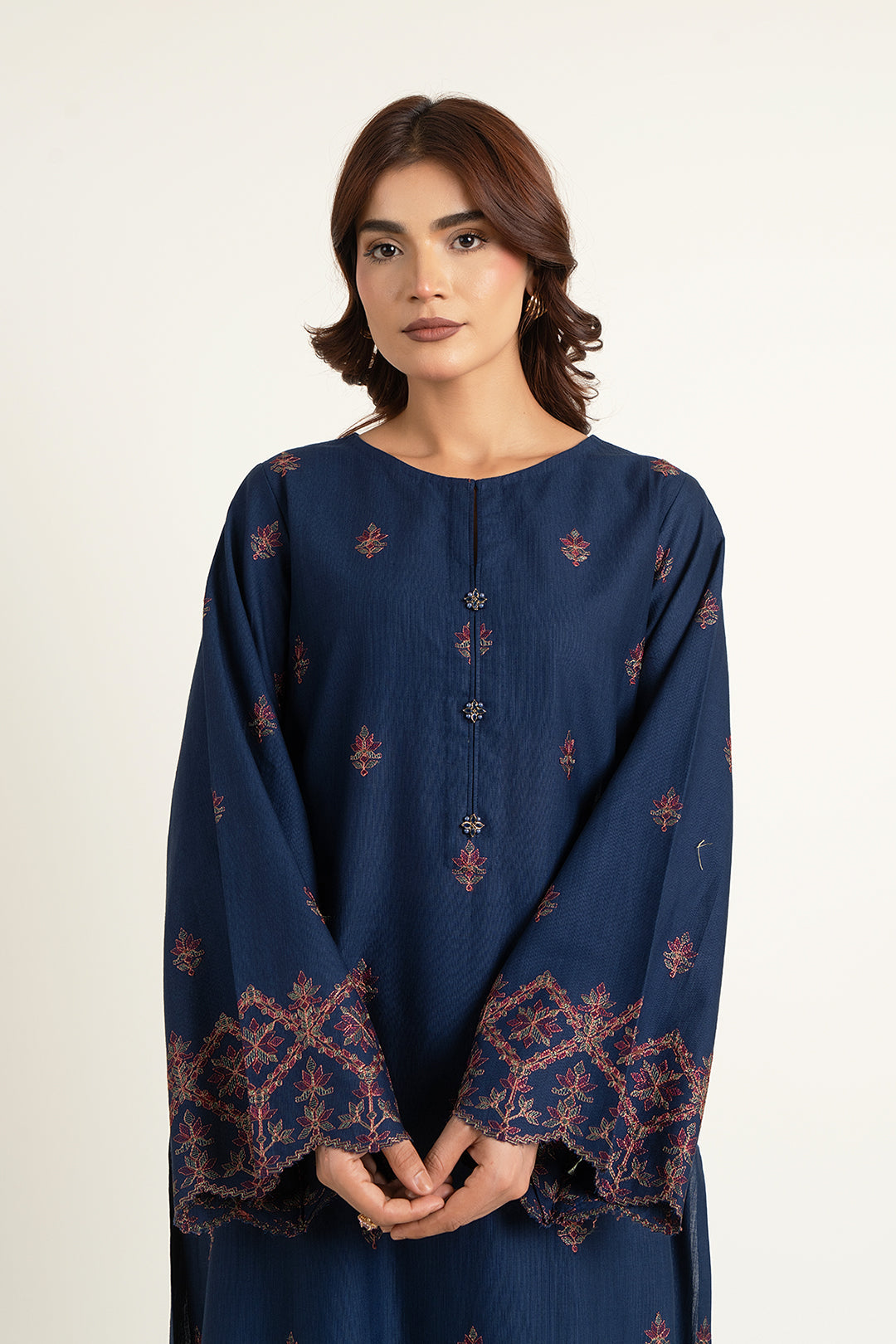 Embroidered Navy Slub Khaddar 2-Piece Unstitched Suit by The Fabric Store, photo 2