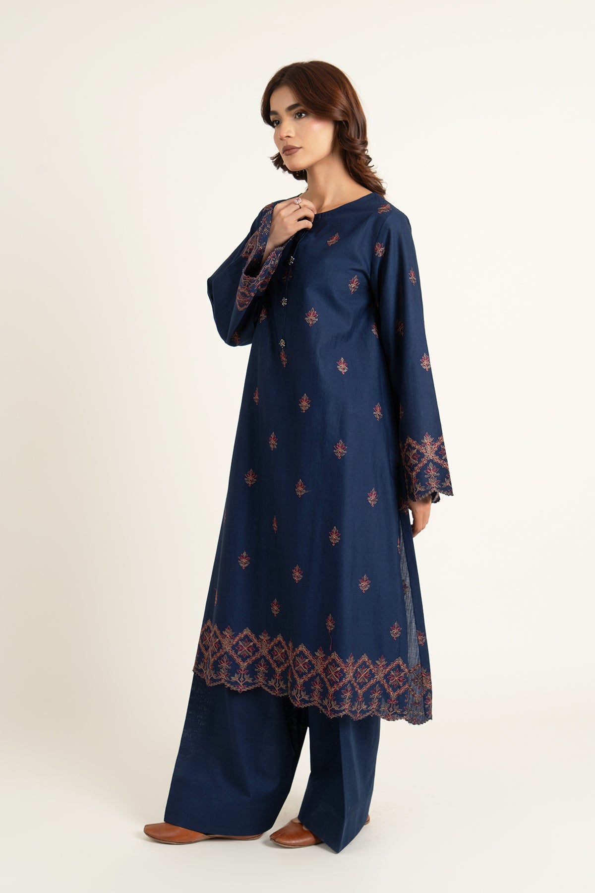 Embroidered Navy Slub Khaddar 2-Piece Unstitched Suit by The Fabric Store, photo 4