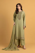 Embroidered Lime Slub Khaddar 3-Piece Unstitched Suit by The Fabric Store