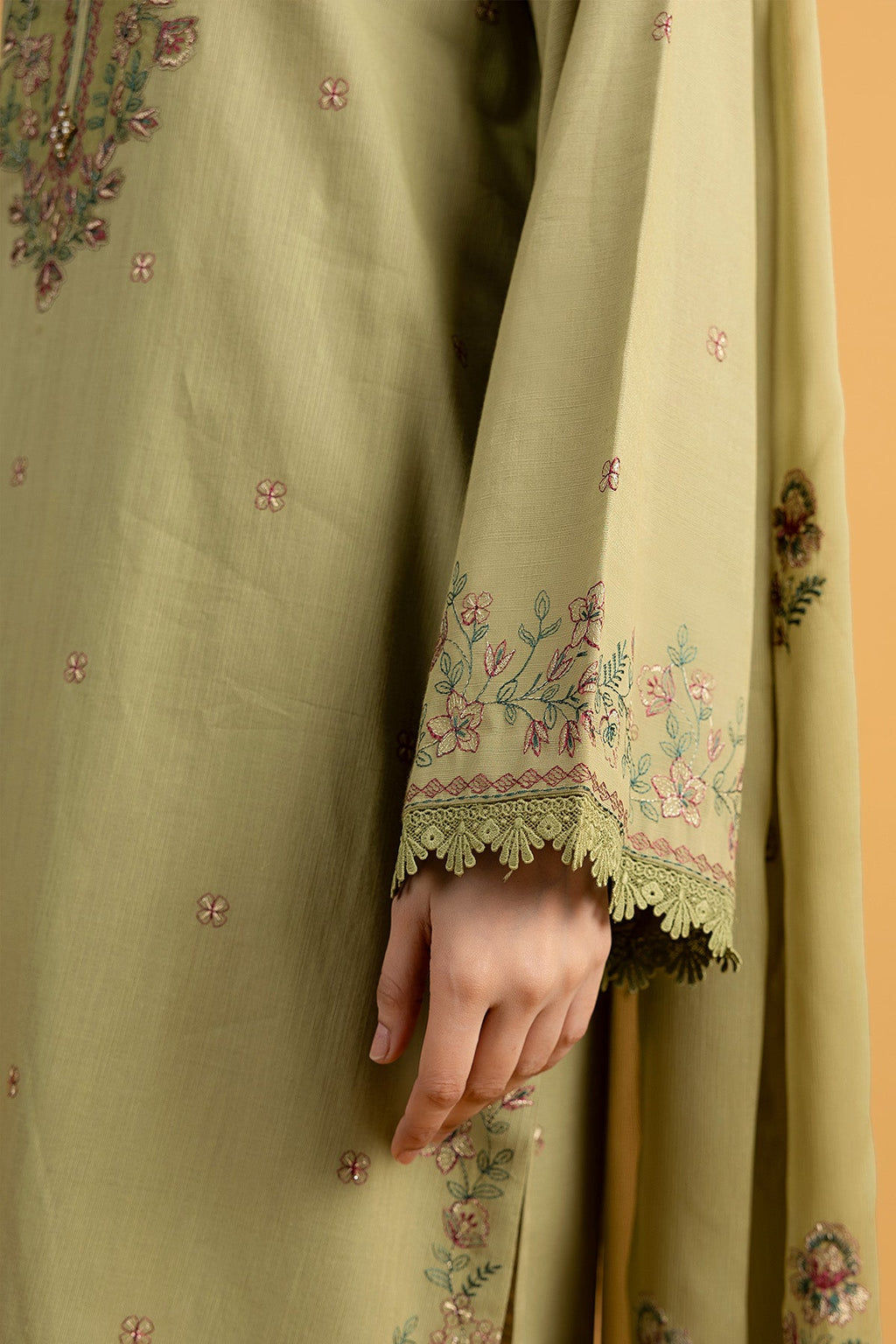 Embroidered Lime Slub Khaddar 3-Piece Unstitched Suit by The Fabric Store, photo 3