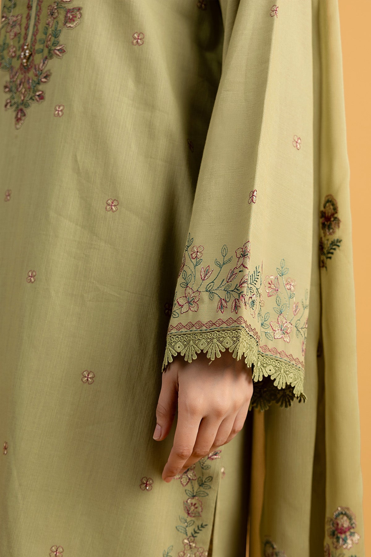 Embroidered Lime Slub Khaddar 3-Piece Unstitched Suit by The Fabric Store, photo 3