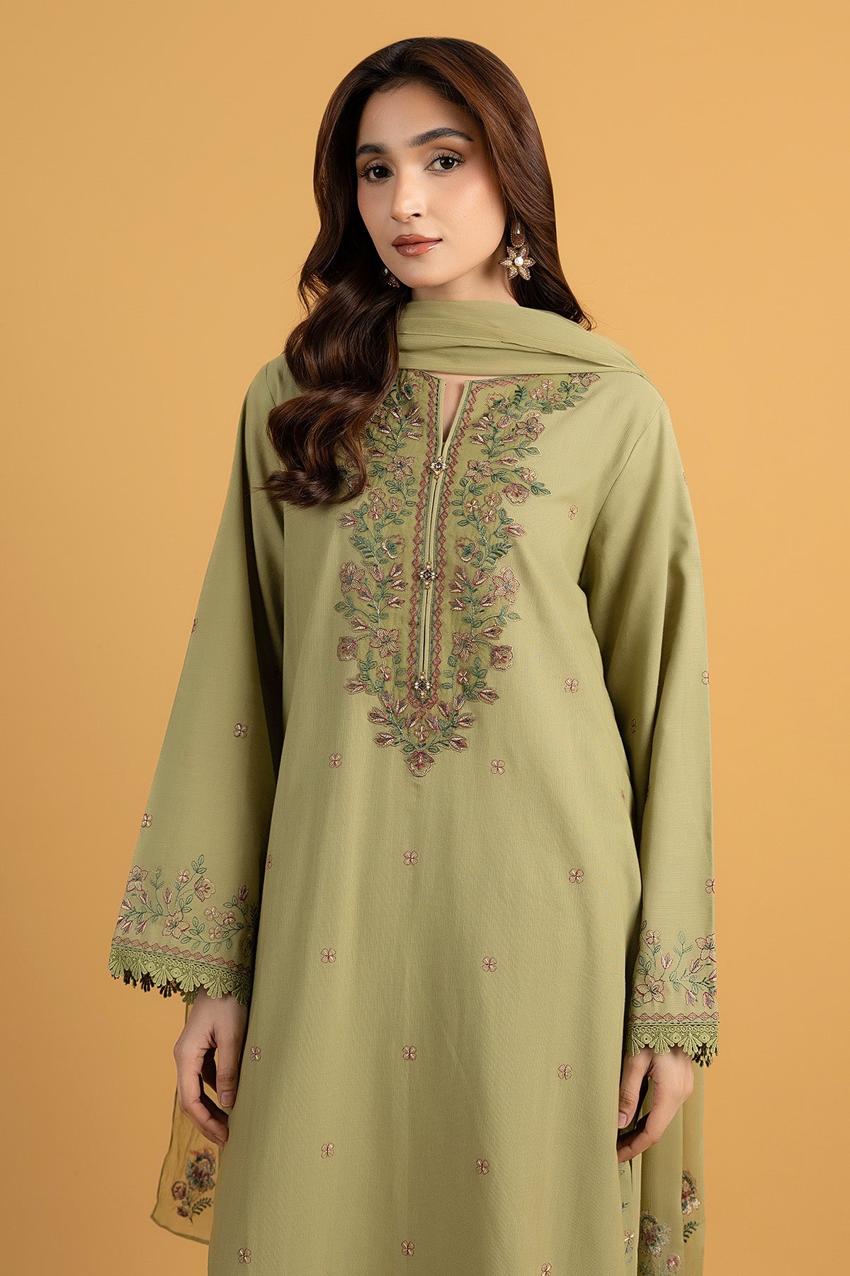 Embroidered Lime Slub Khaddar 3-Piece Unstitched Suit by The Fabric Store, photo 4
