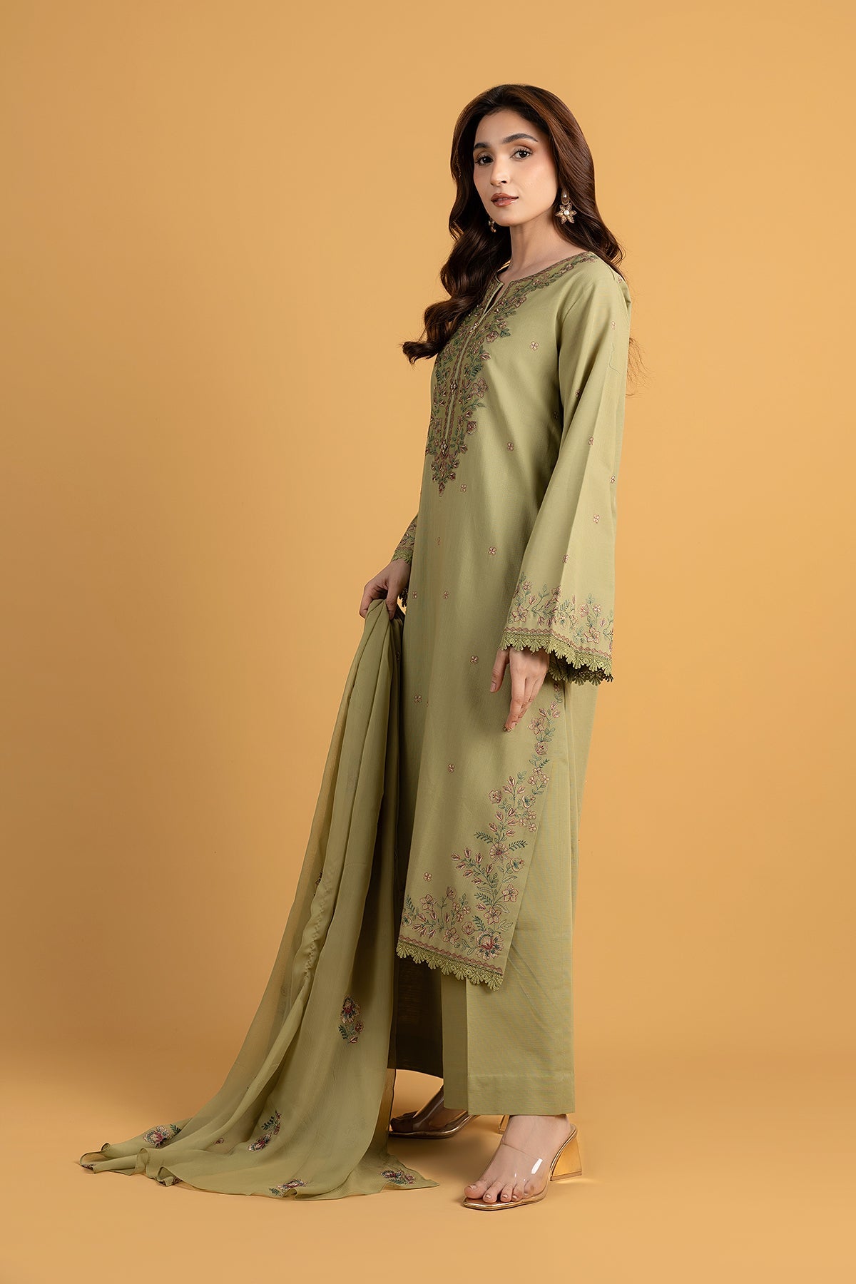 Embroidered Lime Slub Khaddar 3-Piece Unstitched Suit by The Fabric Store, photo 2
