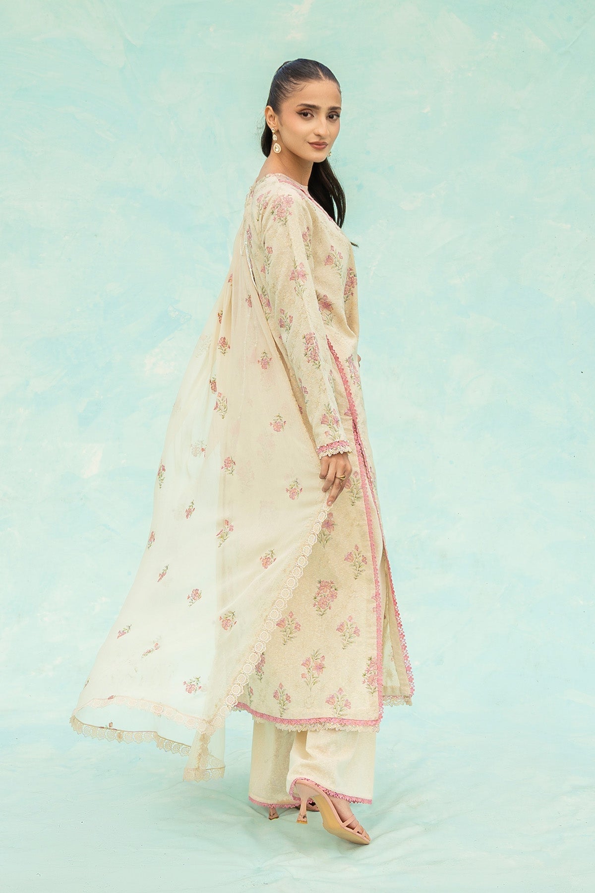 Embroidered Beige Cotton Karandi 3-Piece Unstitched Suit by The Fabric Store, photo 4