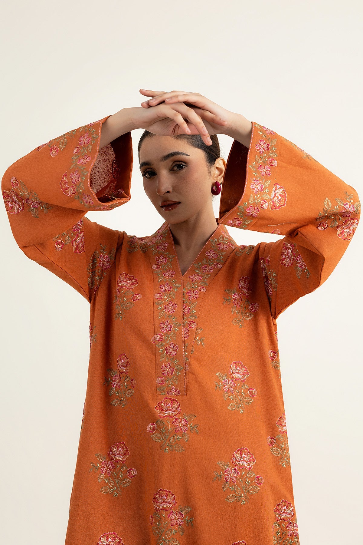 Embroidered Rust Cotton Karandi 2-Piece Unstitched Suit by The Fabric Store, photo 3