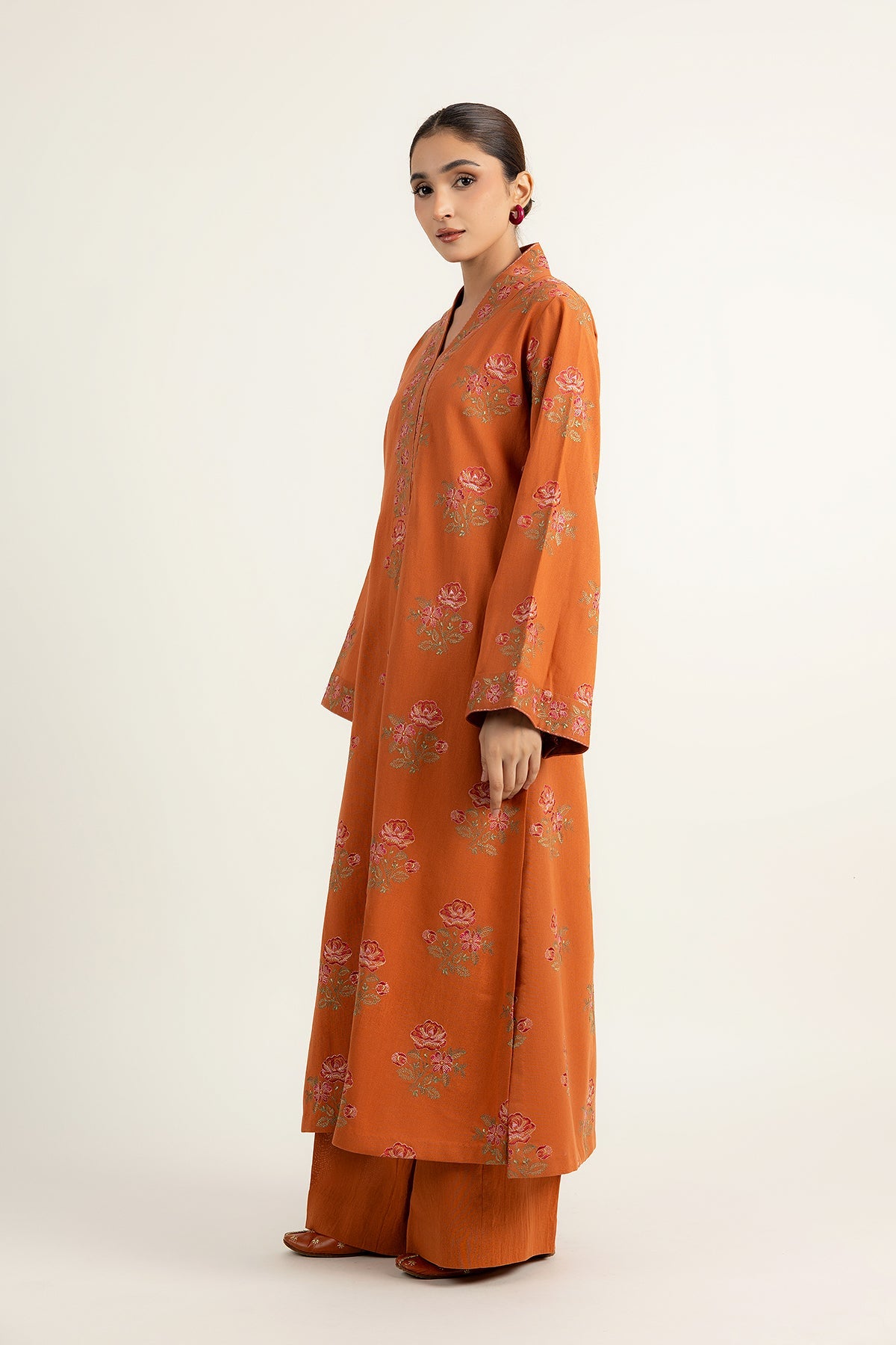 Embroidered Rust Cotton Karandi 2-Piece Unstitched Suit by The Fabric Store, photo 4