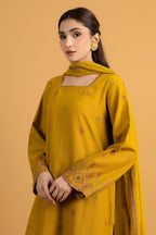 Embroidered Mustard Cotton Karandi 3-Piece Unstitched Suit by The Fabric Store, photo 4