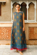 Printed Teal Linen 2-Piece Unstitched Suit by The Fabric Store