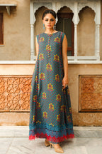 Printed Teal Linen 2-Piece Unstitched Suit by The Fabric Store