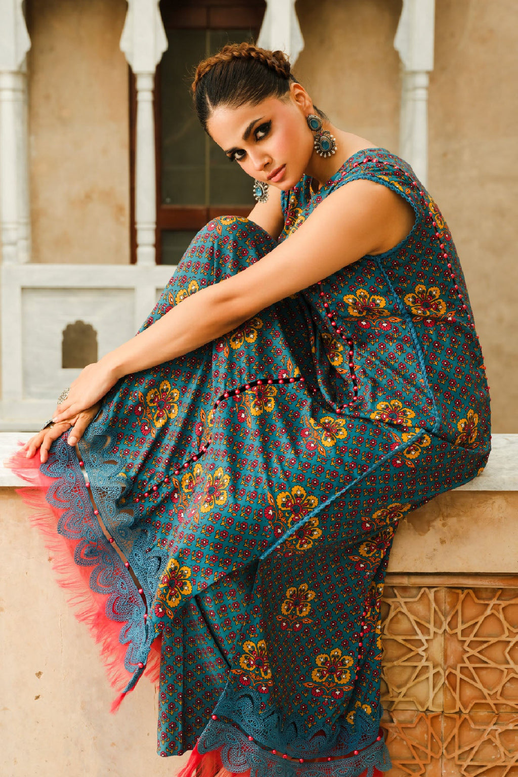 Printed Teal Linen 2-Piece Unstitched Suit by The Fabric Store, photo 2