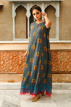 Printed Teal Linen 2-Piece Unstitched Suit by The Fabric Store, photo 3