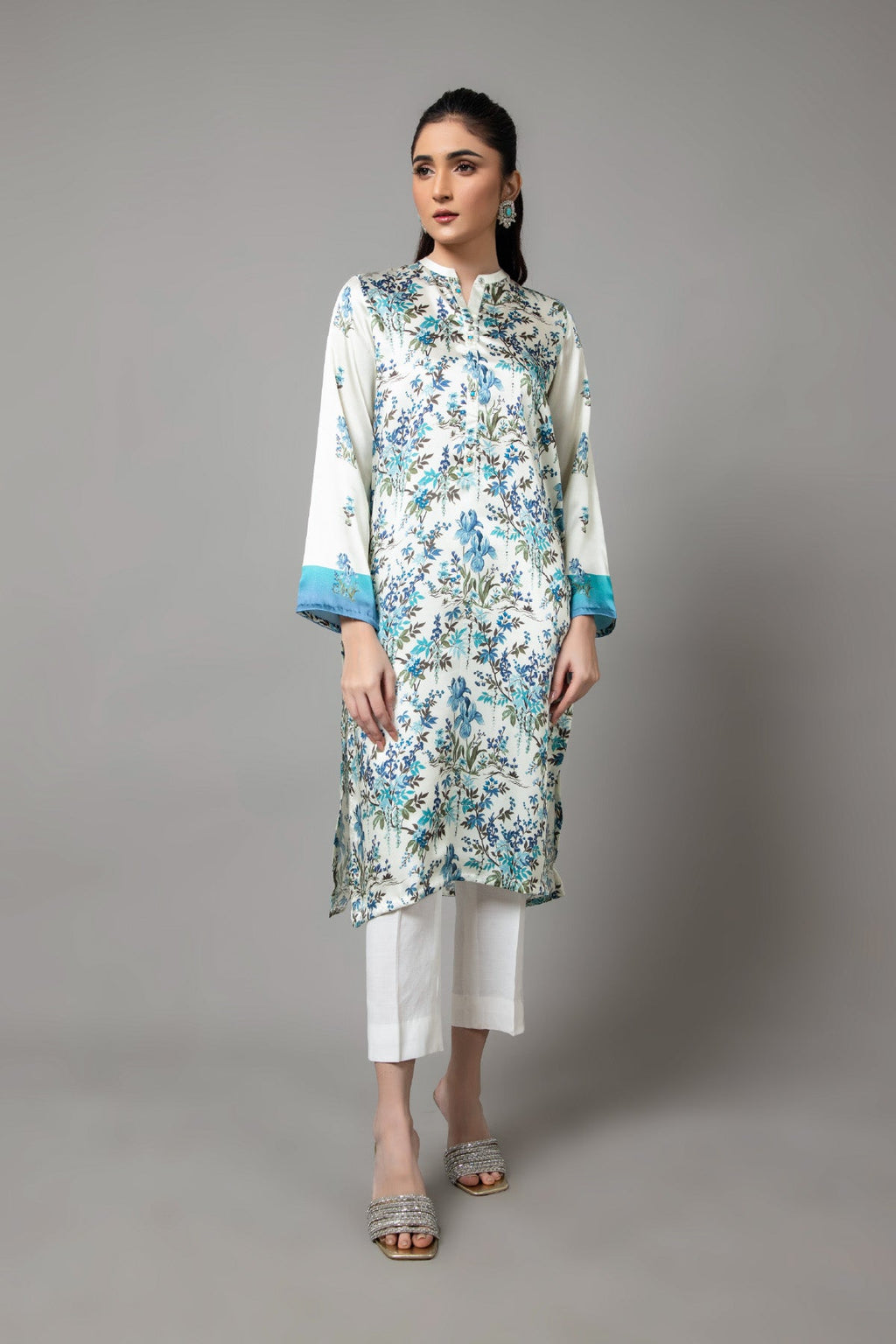 Printed O White Shamoz Silk Pret Shirt by The Fabric Store