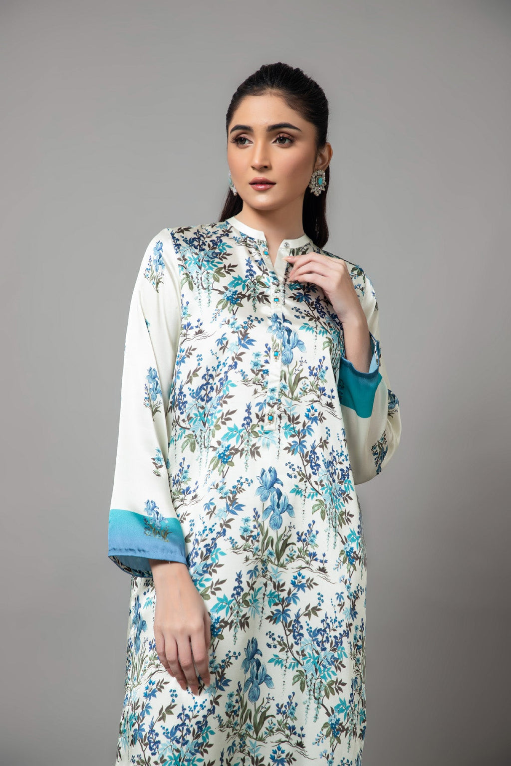 Printed O White Shamoz Silk Pret Shirt by The Fabric Store, photo 4