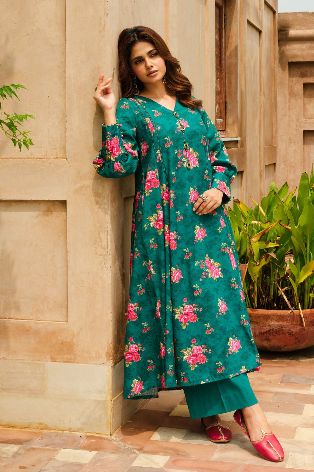 Printed Green Slub Khaddar 2-Piece Unstitched Suit by The Fabric Store, photo 3