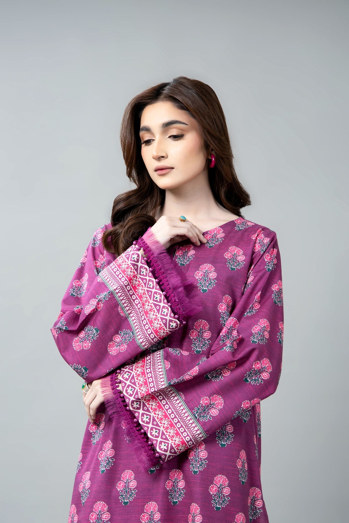 Printed Purple Slub Khaddar 2-Piece Unstitched Suit by The Fabric Store, photo 3