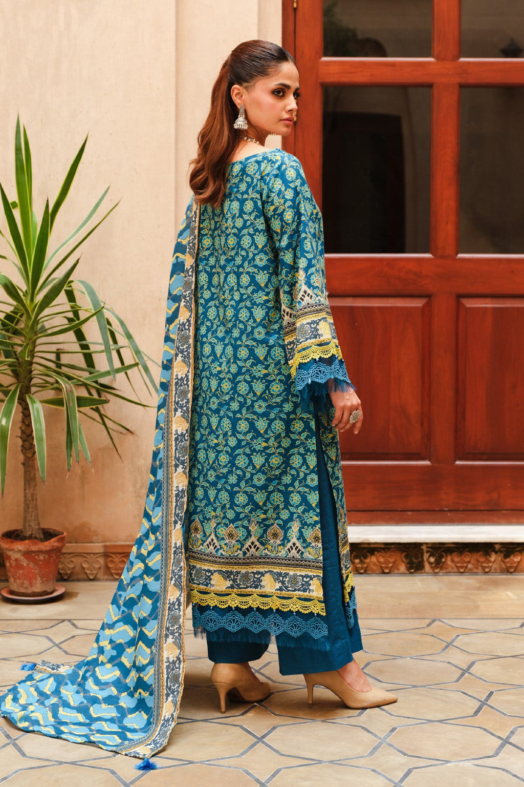 Printed Blue Slub Khaddar 3-Piece Unstitched Suit by The Fabric Store, photo 2