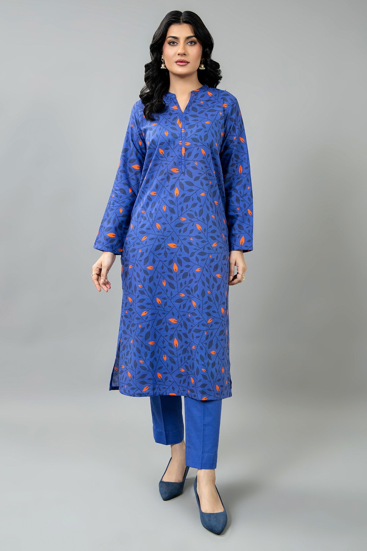 Printed Blue Slub Khaddar 2-Piece Pret Suit by The Fabric Store
