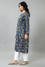 Printed Blue Slub Khaddar Pret Shirt by The Fabric Store, photo 4