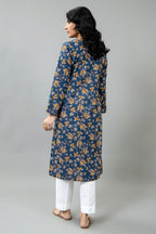 Printed Blue Slub Khaddar Pret Shirt by The Fabric Store, photo 2
