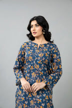 Printed Blue Slub Khaddar Pret Shirt by The Fabric Store, photo 3