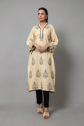 Embroidered Beige Slub Khaddar Pret Shirt by The Fabric Store
