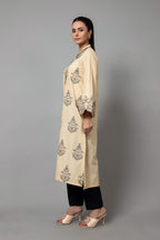 Embroidered Beige Slub Khaddar Pret Shirt by The Fabric Store, photo 3