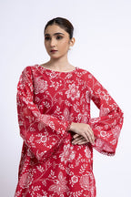 Printed Red Lawn Unstitched Shirt by The Fabric Store, photo 4
