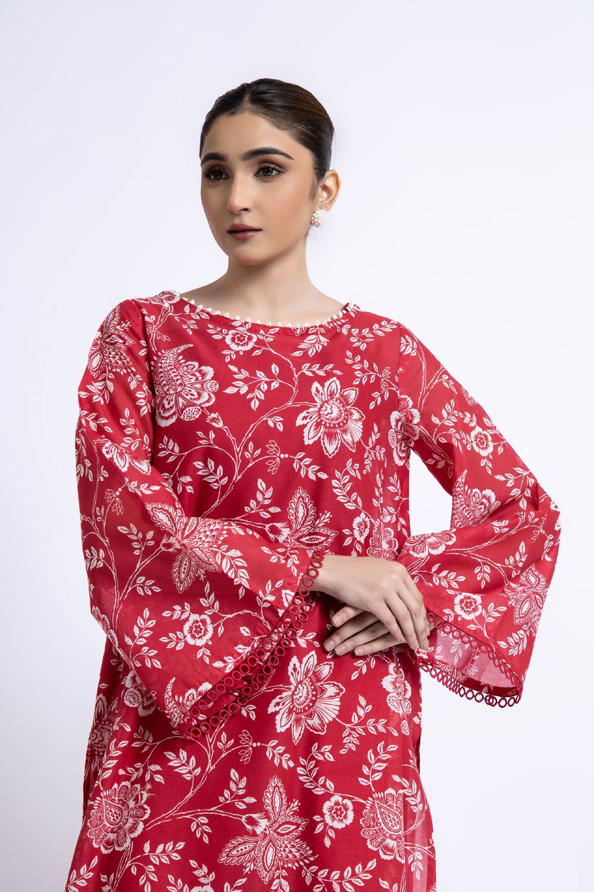 Printed Red Lawn Unstitched Shirt by The Fabric Store, photo 4