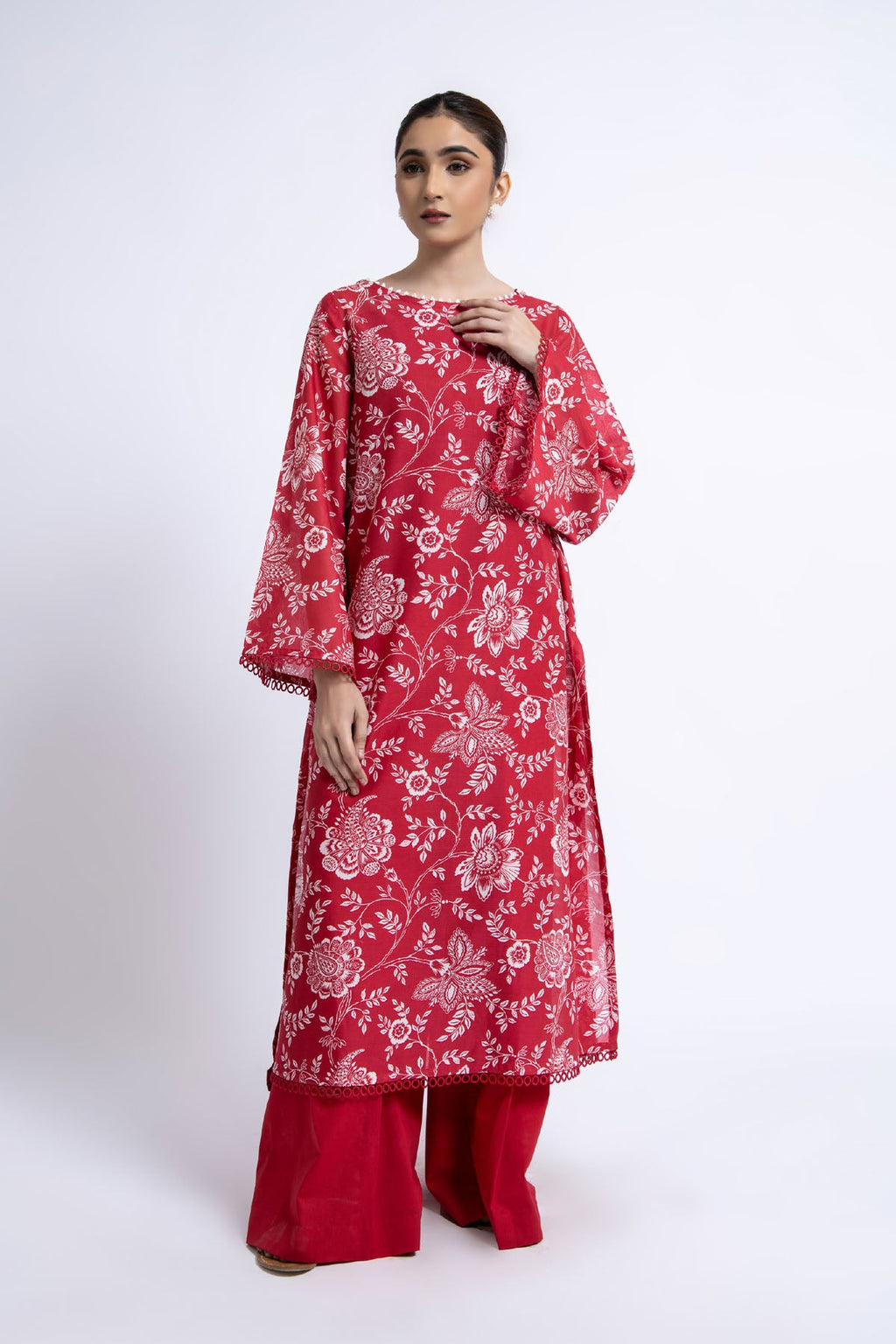 Printed Red Lawn Unstitched Shirt by The Fabric Store