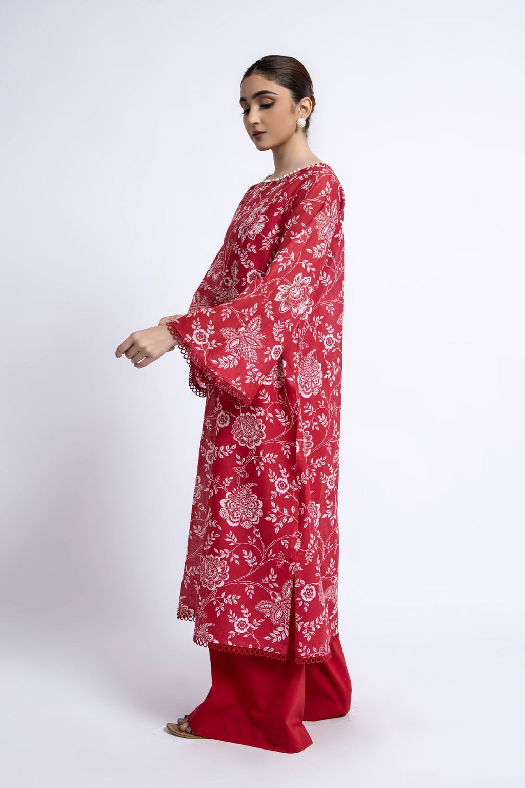 Printed Red Lawn Unstitched Shirt by The Fabric Store, photo 3