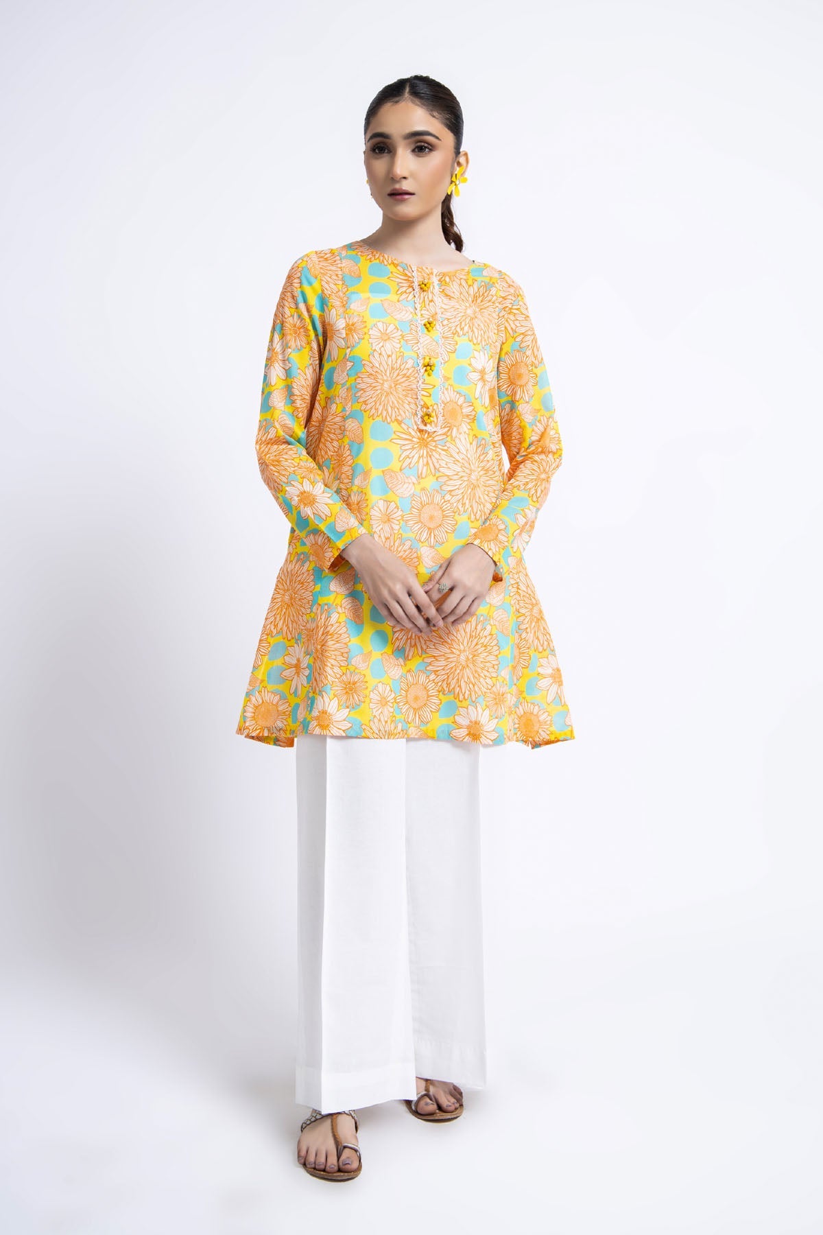 Printed Yellow Lawn Unstitched Shirt by The Fabric Store