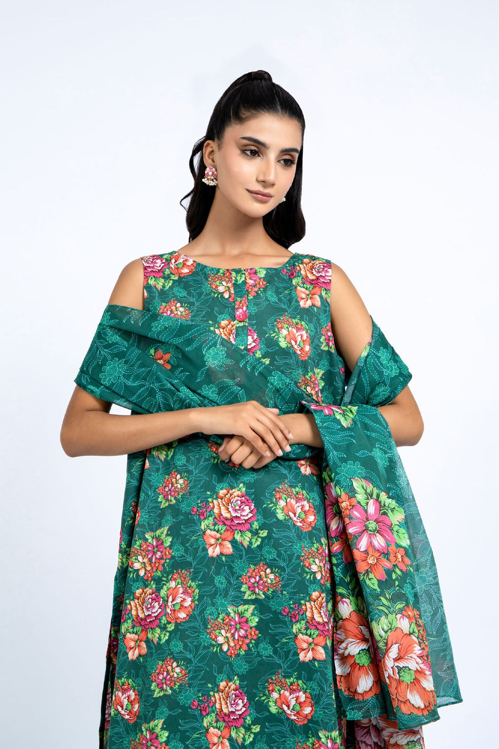 Printed Green Cambric 3-Piece Unstitched Suit by The Fabric Store, photo 3
