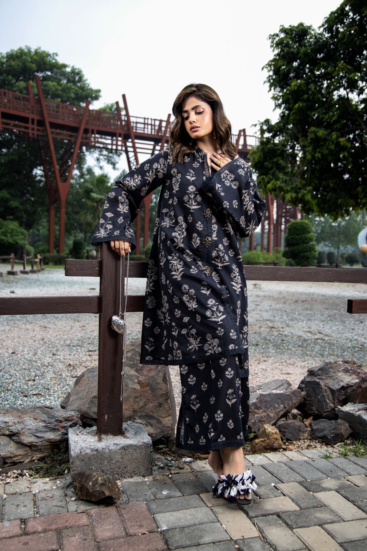 Printed Black Slub Khaddar 2-Piece Unstitched Suit by The Fabric Store, photo 2