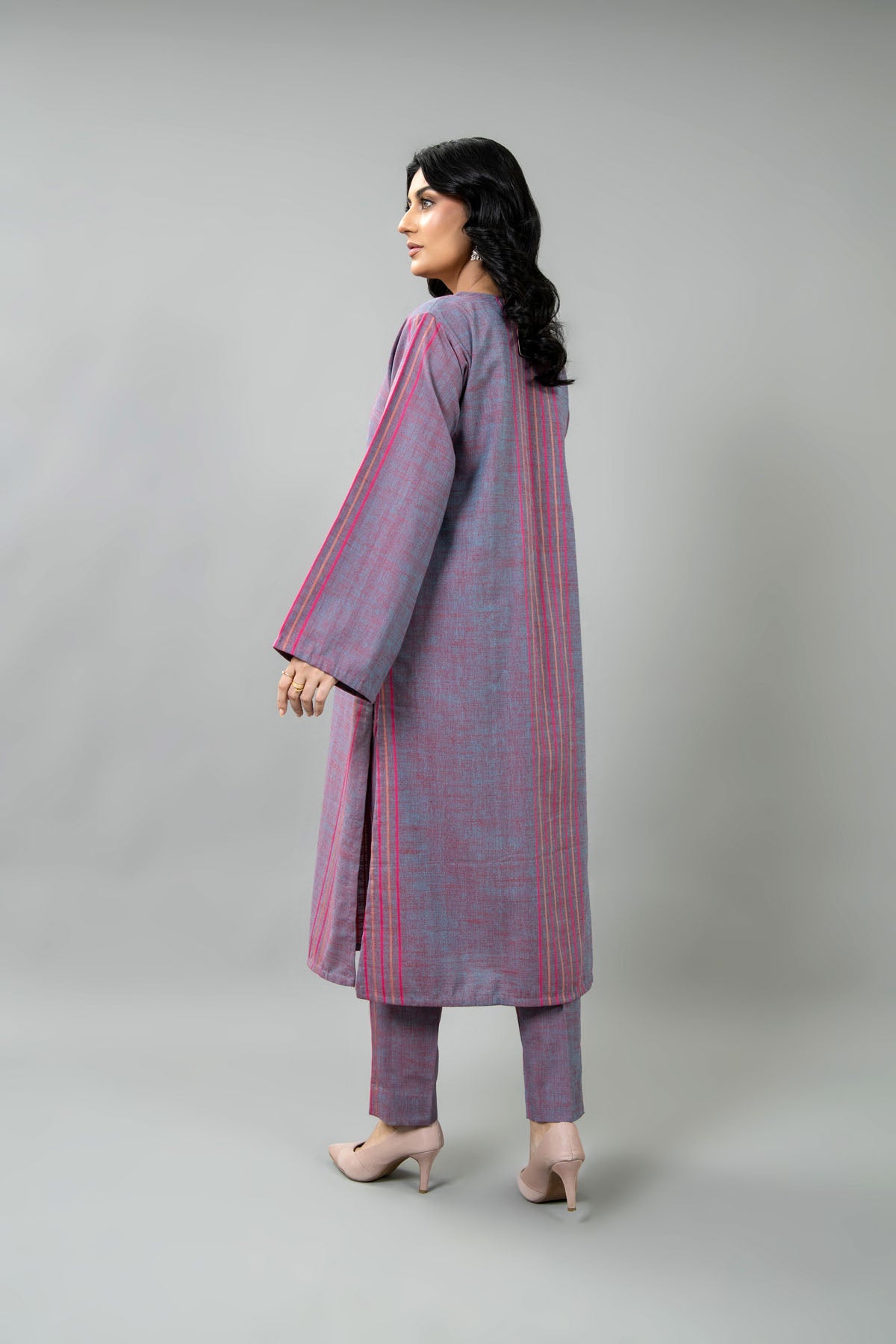 Yarn Dyed Purple Yarn Dyed Strip Khaddar 2-Piece Pret Suit by The Fabric Store, photo 2