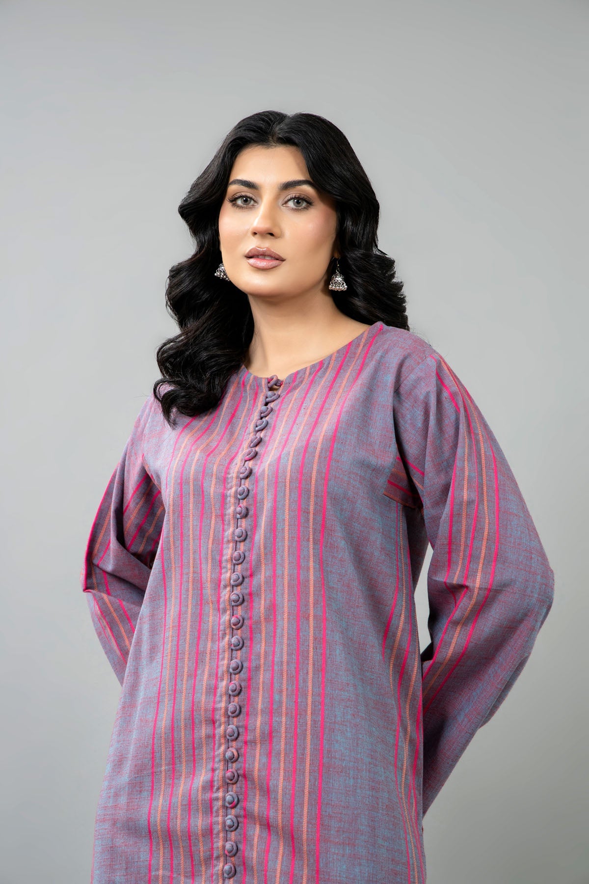 Yarn Dyed Purple Yarn Dyed Strip Khaddar 2-Piece Pret Suit by The Fabric Store, photo 3