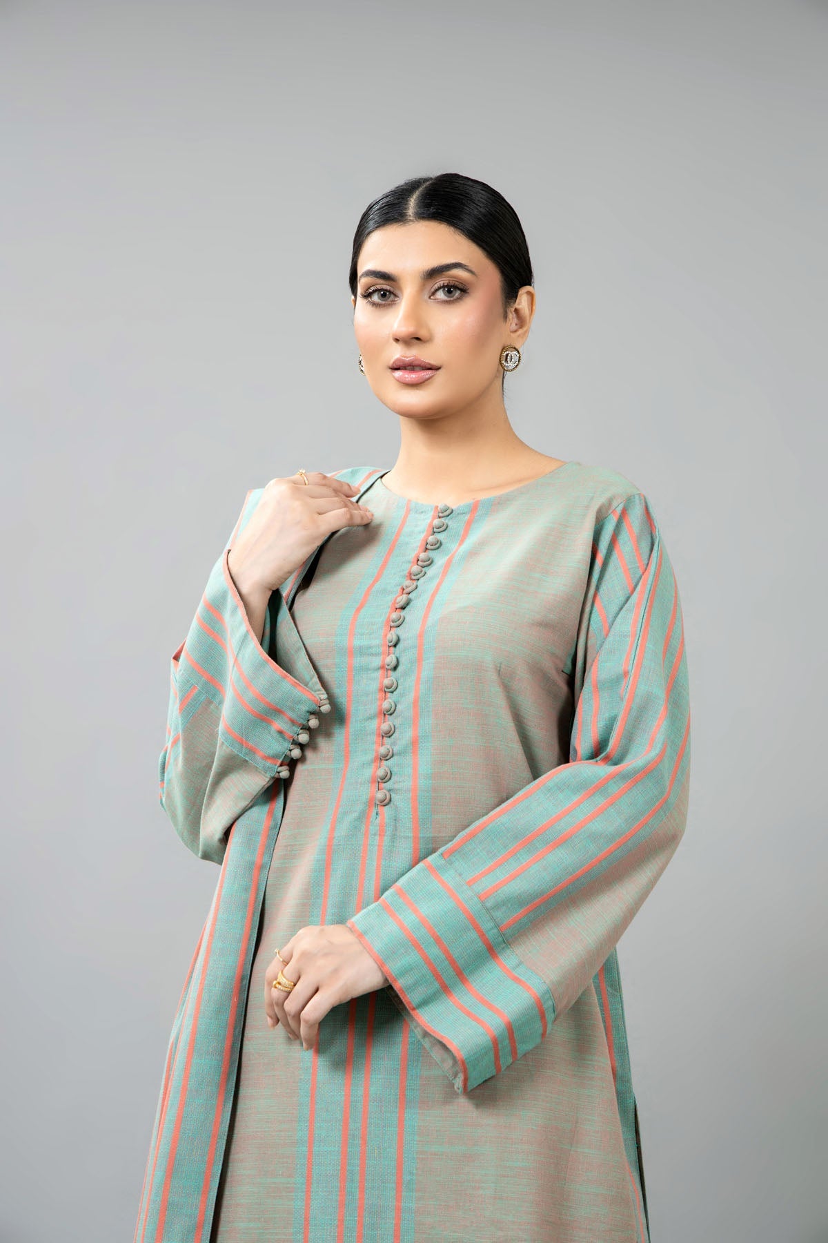 Yarn Dyed Sea Green Yarn Dyed Strip Khaddar 3-Piece Pret Suit by The Fabric Store, photo 2