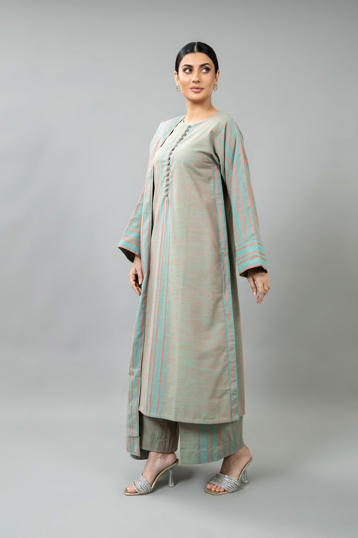 Yarn Dyed Sea Green Yarn Dyed Strip Khaddar 3-Piece Pret Suit by The Fabric Store, photo 4
